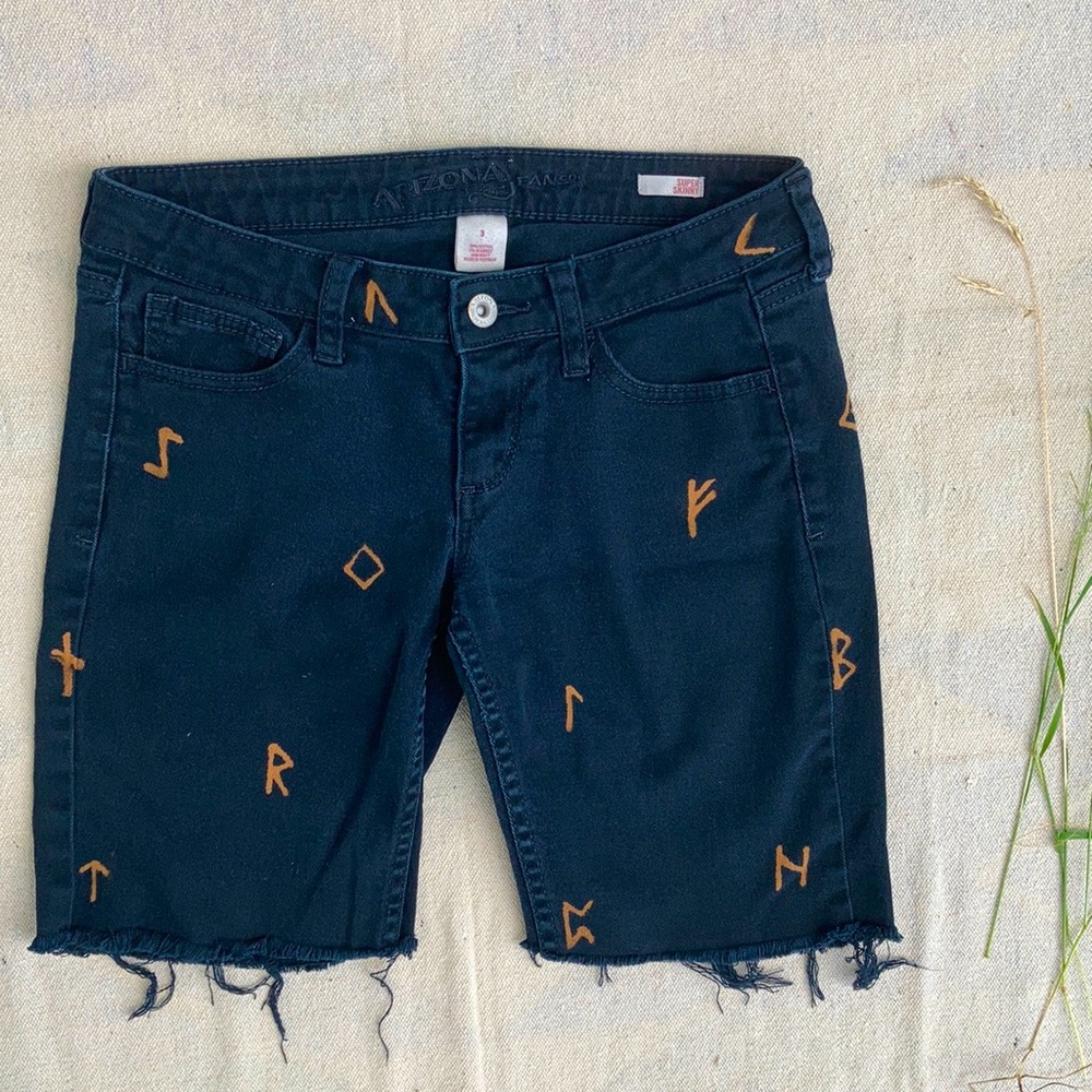 Shield maiden RUNES cutoff shorts : Elder Futhark : XS -Small